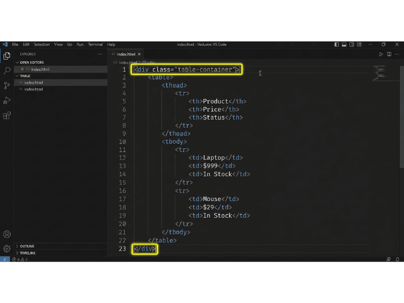 Wrapping an HTML table within a div container class to prepare for CSS overflow-x mobile responsiveness.